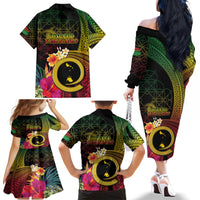 Vanuatu Shefa Day Family Matching Off The Shoulder Long Sleeve Dress and Hawaiian Shirt Sand Drawing Melanesian