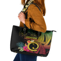 Vanuatu Shefa Day Leather Tote Bag Sand Drawing Melanesian LT03 Black - Polynesian Pride