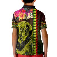 Hawaiian Reggae Music Kid Polo Shirt Jamaica Singer Tribal Polynesian and Hibiscus