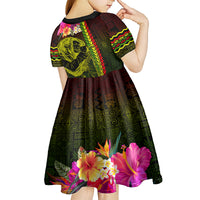 Hawaiian Reggae Music Kid Short Sleeve Dress Jamaica Singer Tribal Polynesian and Hibiscus