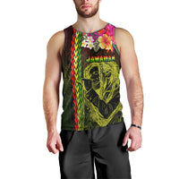 Hawaiian Reggae Music Men Tank Top Jamaica Singer Tribal Polynesian and Hibiscus