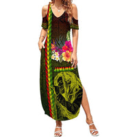Hawaiian Reggae Music Summer Maxi Dress Jamaica Singer Tribal Polynesian and Hibiscus LT03 Women Black - Polynesian Pride