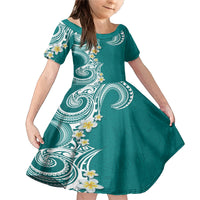 Aloha Polynesian Plumeria Flower Family Matching Mermaid Dress and Hawaiian Shirt Teal Color LT03 Daughter's Dress Teal - Polynesian Pride