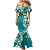 Aloha Polynesian Plumeria Flower Family Matching Mermaid Dress and Hawaiian Shirt Teal Color LT03 - Polynesian Pride
