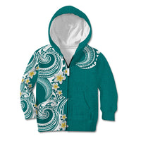 Aloha Polynesian Plumeria Flower Kid Hoodie Teal Color