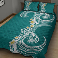 Aloha Polynesian Plumeria Flower Quilt Bed Set Teal Color