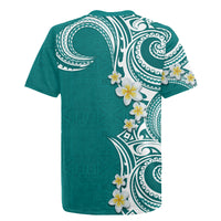 Aloha Polynesian Plumeria Flower Rugby Jersey Teal Color