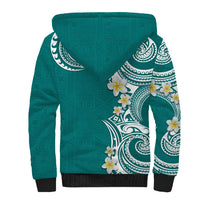 Aloha Polynesian Plumeria Flower Sherpa Hoodie Teal Color