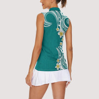 Aloha Polynesian Plumeria Flower Women Sleeveless Polo Shirt Teal Color LT03 - Polynesian Pride