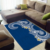 Aloha Polynesian Plumeria Flower Area Rug Blue Color