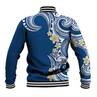 Aloha Polynesian Plumeria Flower Baseball Jacket Blue Color