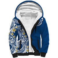 Aloha Polynesian Plumeria Flower Sherpa Hoodie Blue Color