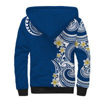 Aloha Polynesian Plumeria Flower Sherpa Hoodie Blue Color