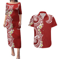 Aloha Polynesian Plumeria Flower Couples Matching Puletasi and Hawaiian Shirt Red Color LT03 Red - Polynesian Pride