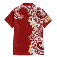 Aloha Polynesian Plumeria Flower Family Matching Mermaid Dress and Hawaiian Shirt Red Color