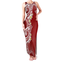 Aloha Polynesian Plumeria Flower Family Matching Tank Maxi Dress and Hawaiian Shirt Red Color