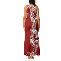 Aloha Polynesian Plumeria Flower Family Matching Tank Maxi Dress and Hawaiian Shirt Red Color