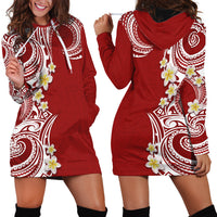 Aloha Polynesian Plumeria Flower Hoodie Dress Red Color