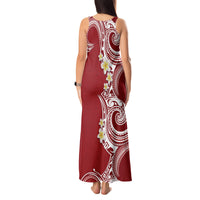 Aloha Polynesian Plumeria Flower Tank Maxi Dress Red Color