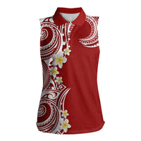 Aloha Polynesian Plumeria Flower Women Sleeveless Polo Shirt Red Color LT03 Female Red - Polynesian Pride