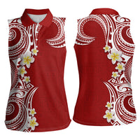 Aloha Polynesian Plumeria Flower Women Sleeveless Polo Shirt Red Color LT03 - Polynesian Pride
