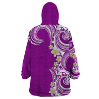 Aloha Polynesian Plumeria Flower Wearable Blanket Hoodie Purple Color