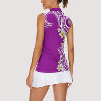 Aloha Polynesian Plumeria Flower Women Sleeveless Polo Shirt Purple Color LT03 - Polynesian Pride