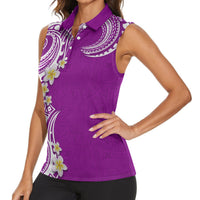 Aloha Polynesian Plumeria Flower Women Sleeveless Polo Shirt Purple Color LT03 - Polynesian Pride