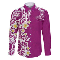 Aloha Polynesian Plumeria Flower Family Matching Puletasi and Hawaiian Shirt Pink Color