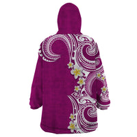 Aloha Polynesian Plumeria Flower Wearable Blanket Hoodie Pink Color