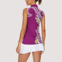 Aloha Polynesian Plumeria Flower Women Sleeveless Polo Shirt Pink Color LT03 - Polynesian Pride
