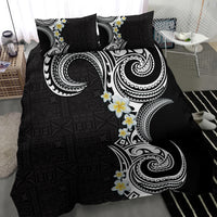 Aloha Polynesian Plumeria Flower Bedding Set Black White Color