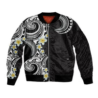Aloha Polynesian Plumeria Flower Bomber Jacket Black White Color