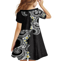 Aloha Polynesian Plumeria Flower Family Matching Tank Maxi Dress and Hawaiian Shirt Black White Color