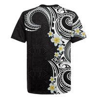 Aloha Polynesian Plumeria Flower Rugby Jersey Black White Color