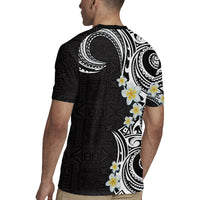 Aloha Polynesian Plumeria Flower Rugby Jersey Black White Color