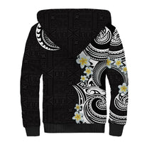 Aloha Polynesian Plumeria Flower Sherpa Hoodie Black White Color