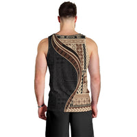 Samoa Siapo Motif and Tapa Pattern Half Style Men Tank Top Beige Color LT03 - Polynesian Pride
