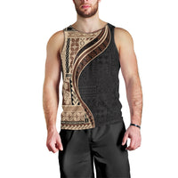 Samoa Siapo Motif and Tapa Pattern Half Style Men Tank Top Beige Color LT03 - Polynesian Pride