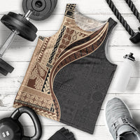 Samoa Siapo Motif and Tapa Pattern Half Style Men Tank Top Beige Color LT03 - Polynesian Pride