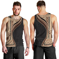 Samoa Siapo Motif and Tapa Pattern Half Style Men Tank Top Beige Color LT03 - Polynesian Pride