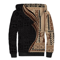 Samoa Siapo Motif and Tapa Pattern Half Style Sherpa Hoodie Beige Color LT03 - Polynesian Pride