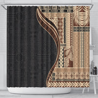 Samoa Siapo Motif and Tapa Pattern Half Style Shower Curtain Beige Color LT03 - Polynesian Pride