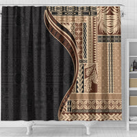 Samoa Siapo Motif and Tapa Pattern Half Style Shower Curtain Beige Color LT03 - Polynesian Pride