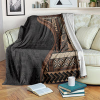 Samoa Siapo Motif and Tapa Pattern Half Style Blanket Black Color LT03 Black - Polynesian Pride