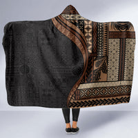 Samoa Siapo Motif and Tapa Pattern Half Style Hooded Blanket Black Color LT03 - Polynesian Pride