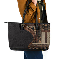 Samoa Siapo Motif and Tapa Pattern Half Style Leather Tote Bag Black Color LT03 - Polynesian Pride