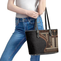 Samoa Siapo Motif and Tapa Pattern Half Style Leather Tote Bag Black Color LT03 - Polynesian Pride