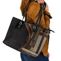 Samoa Siapo Motif and Tapa Pattern Half Style Leather Tote Bag Black Color LT03 - Polynesian Pride