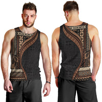 Samoa Siapo Motif and Tapa Pattern Half Style Men Tank Top Black Color LT03 - Polynesian Pride